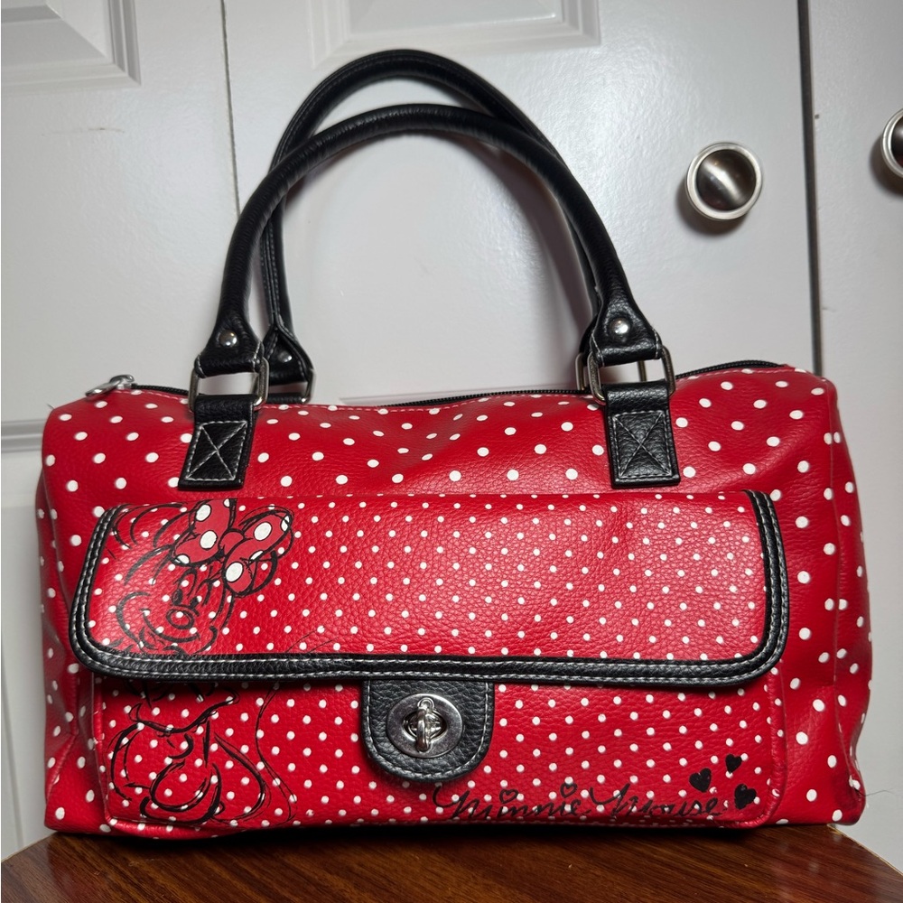 Disney Minnie Mouse Red Polka Dot Satchel Top Handle Turn Lock Novelty Purse